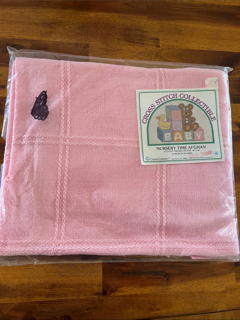 Nursery Time Cross Stitch Baby Afghan Pink 14 Count 38x38 Slt Irreg NIP *READ*